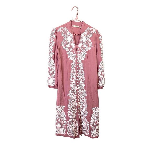 Soft Surroundings Womens Size Petite Xsmall Briony Pink Floral Embroidered Dress - Picture 2 of 5